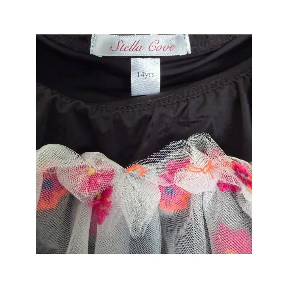 Stella Cove Floral One Piece Bathing Suit for Girls -Black Floral Mesh -Size 14Y